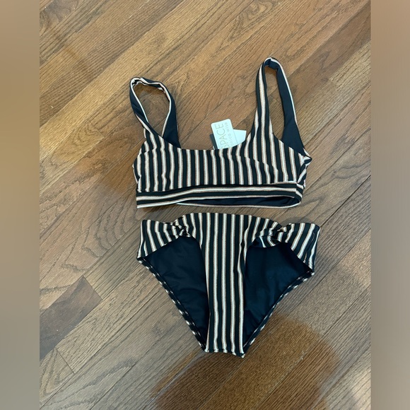 NWT L Space Miller Bikini in Black and Gold and White Stripe - Picture 7 of 8